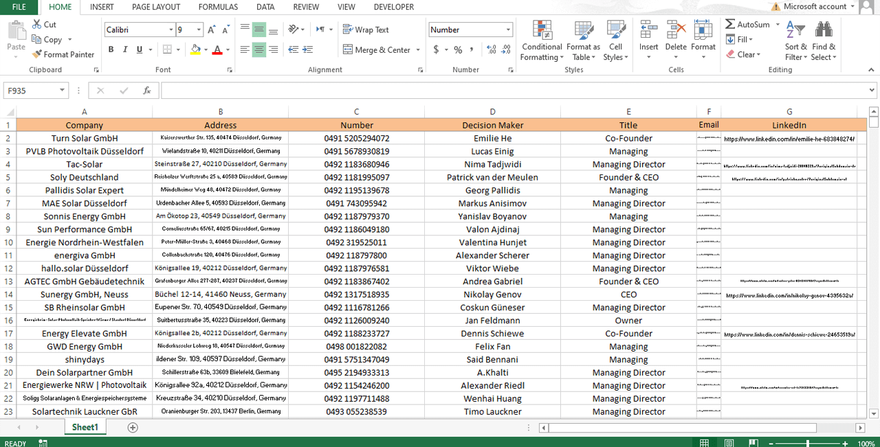 German photovoltaic B2B lead generation project