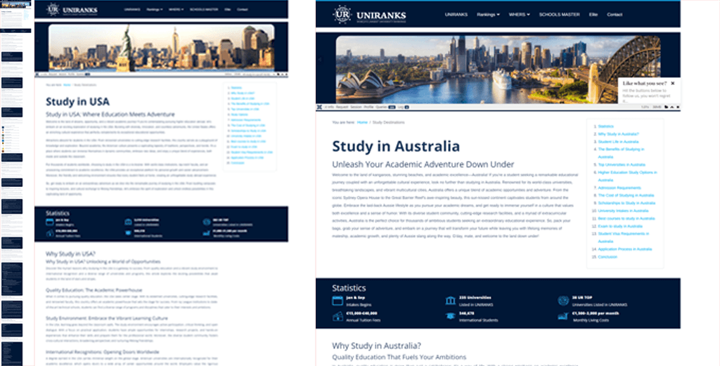 SEO content writing for university ranking website