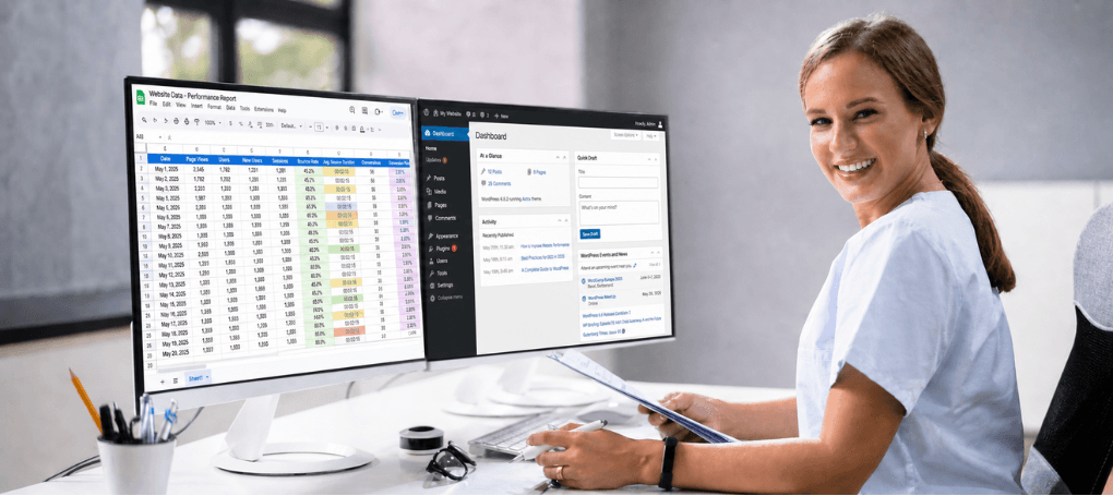 Professional managing web and data management tasks on CMS dashboard for business operations